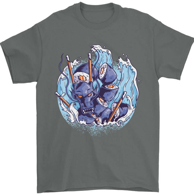 Sushi Dragon Mens T-Shirt 100% Cotton Charcoal