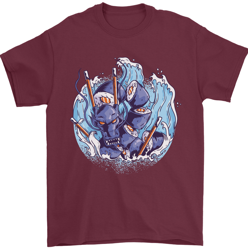 Sushi Dragon Mens T-Shirt 100% Cotton Maroon