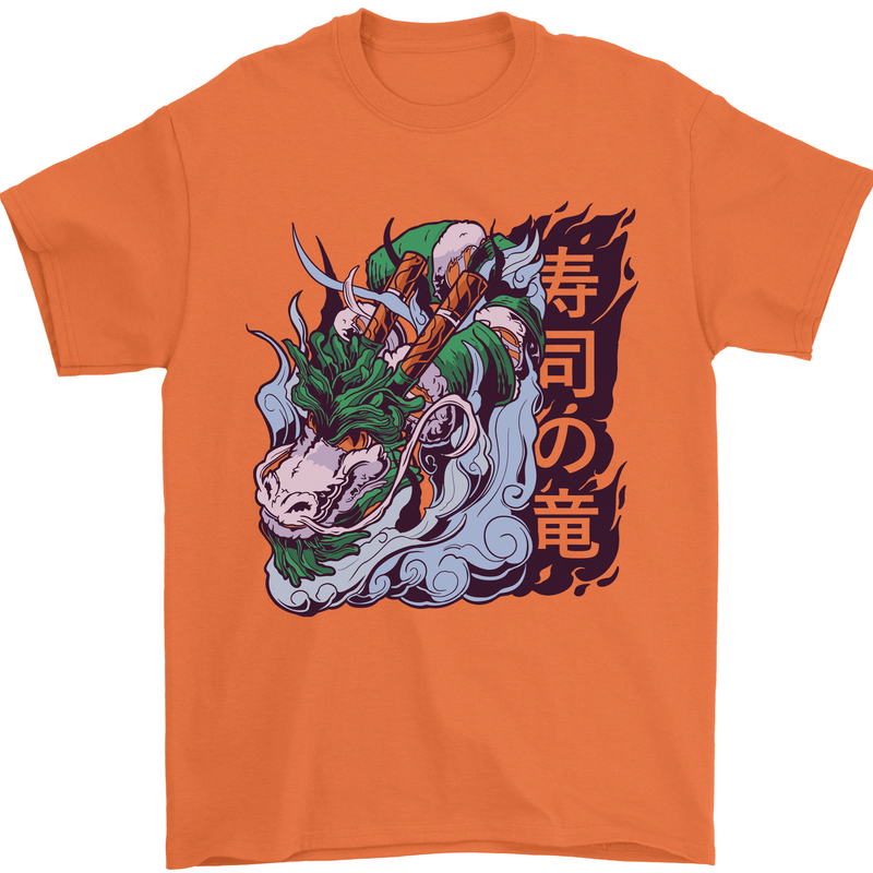 Sushi Dragon Mens T-Shirt 100% Cotton Orange