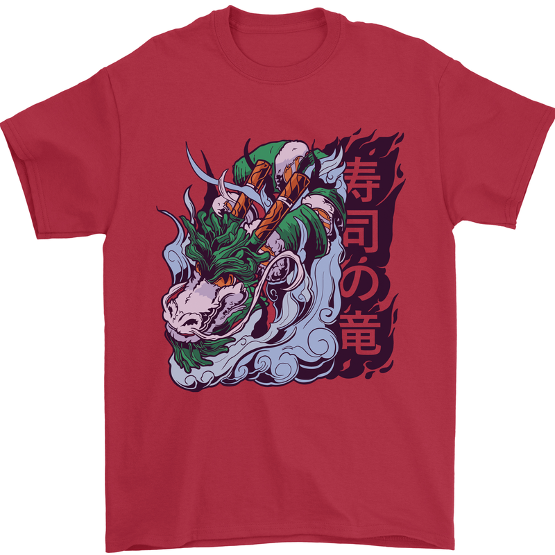 Sushi Dragon Mens T-Shirt 100% Cotton Red