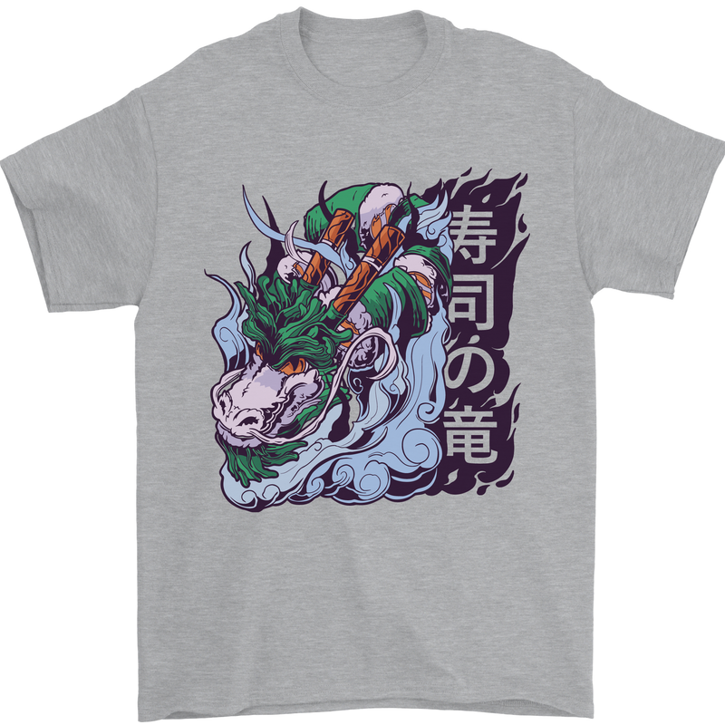 Sushi Dragon Mens T-Shirt 100% Cotton Sports Grey
