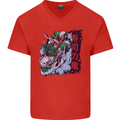 Sushi Dragon Mens V-Neck Cotton T-Shirt Red