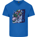 Sushi Dragon Mens V-Neck Cotton T-Shirt Royal Blue