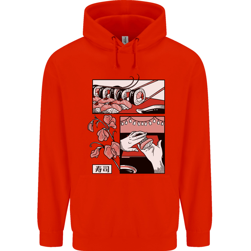 Sushi Mens 80% Cotton Hoodie Bright Red