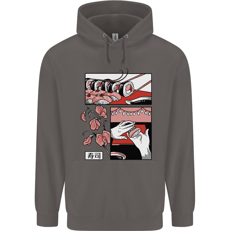 Sushi Mens 80% Cotton Hoodie Charcoal