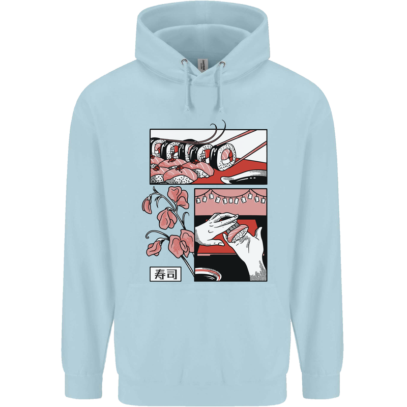 Sushi Mens 80% Cotton Hoodie Light Blue