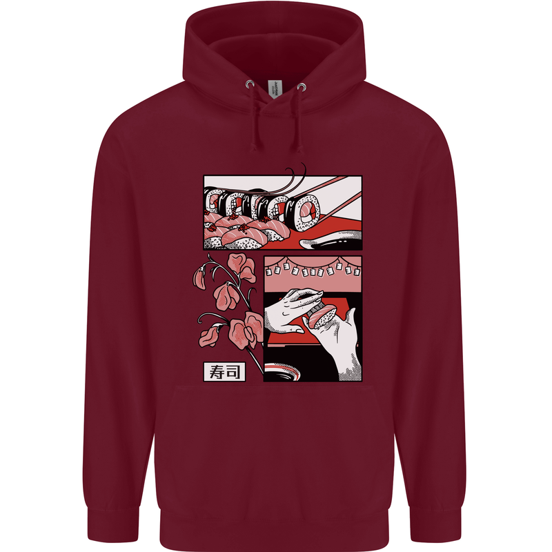 Sushi Mens 80% Cotton Hoodie Maroon