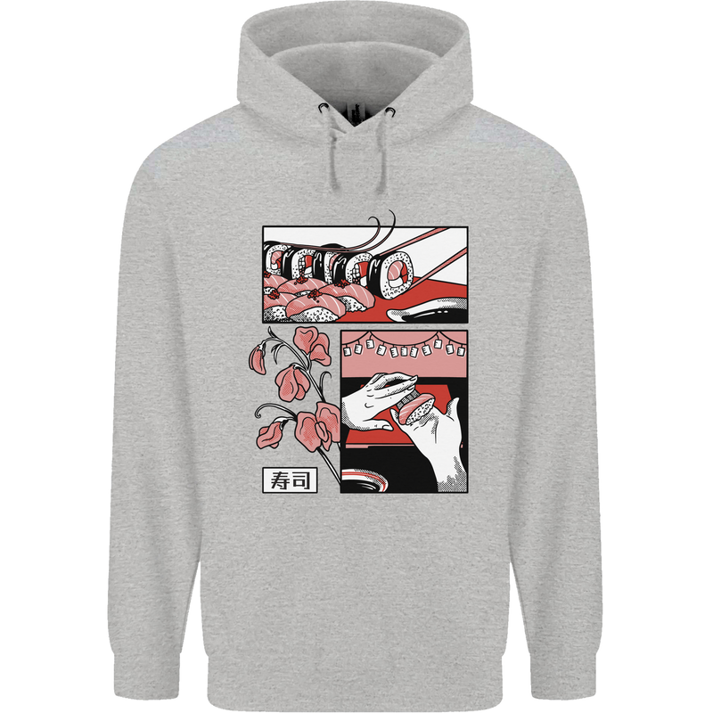 Sushi Mens 80% Cotton Hoodie Sports Grey