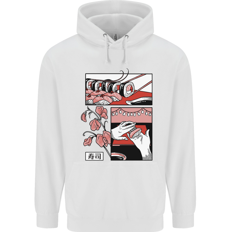 Sushi Mens 80% Cotton Hoodie White