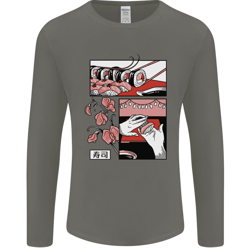 Sushi Mens Long Sleeve T-Shirt Charcoal