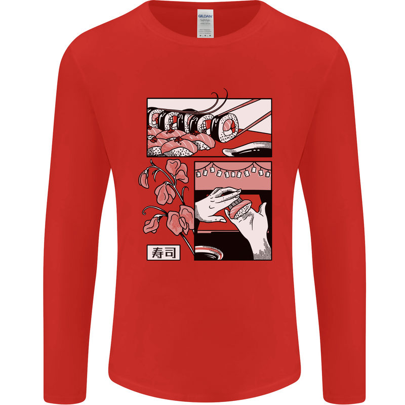 Sushi Mens Long Sleeve T-Shirt Red