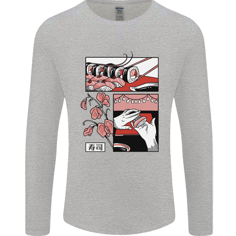 Sushi Mens Long Sleeve T-Shirt Sports Grey