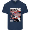 Sushi Mens V-Neck Cotton T-Shirt Navy Blue