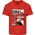 Sushi Mens V-Neck Cotton T-Shirt Red