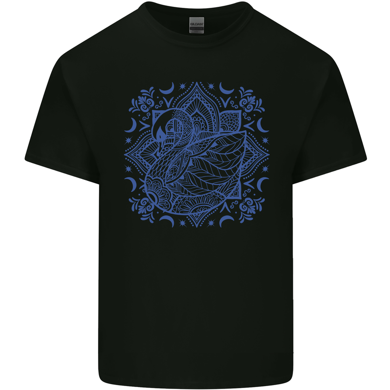 Swan Mandala Art Mens Cotton T-Shirt Tee Top Black