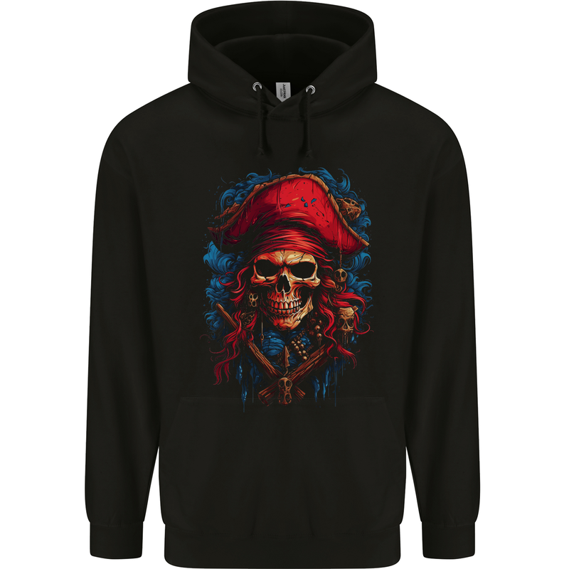 Swashbuckling Pirate Skull Childrens Kids Hoodie Black