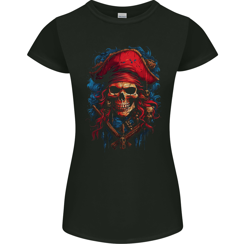 Swashbuckling Pirate Skull Womens Petite Cut T-Shirt Black