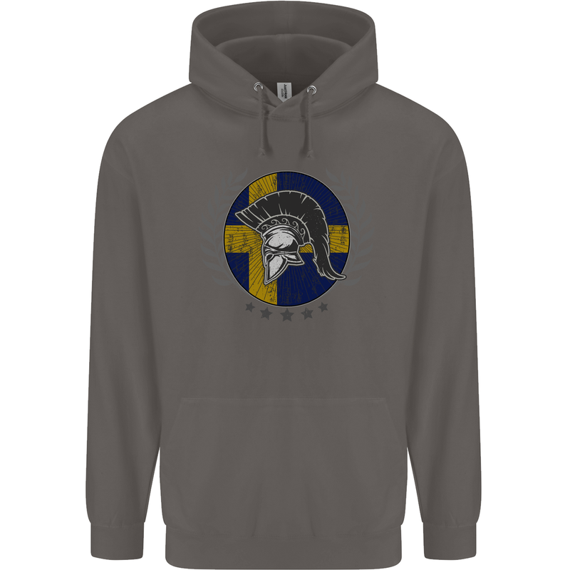 Sweden Bodybuilding Flag Gym Training Swedish Mens 80% Cotton Hoodie Charcoal