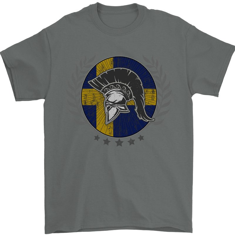 Sweden Bodybuilding Flag Gym Training Swedish Mens T-Shirt 100% Cotton Charcoal