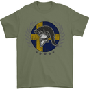 Sweden Bodybuilding Flag Gym Training Swedish Mens T-Shirt 100% Cotton Military Green