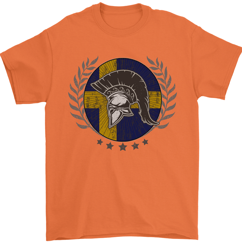 Sweden Bodybuilding Flag Gym Training Swedish Mens T-Shirt 100% Cotton Orange