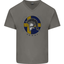 Sweden Bodybuilding Flag Gym Training Swedish Mens V-Neck Cotton T-Shirt Charcoal