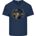 Sweden Bodybuilding Flag Gym Training Swedish Mens V-Neck Cotton T-Shirt Navy Blue