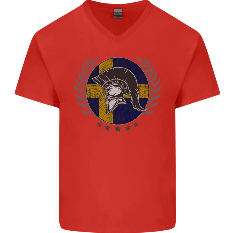 Sweden Bodybuilding Flag Gym Training Swedish Mens V-Neck Cotton T-Shirt Red