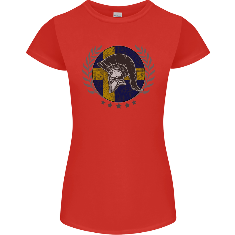 Sweden Bodybuilding Flag Gym Training Swedish Womens Petite Cut T-Shirt Red