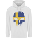 Sweden Skull Flag Gym Bodybuilding Biker Childrens Kids Hoodie White