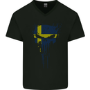 Sweden Skull Gym Training Bodybuilding Mens V-Neck Cotton T-Shirt Black