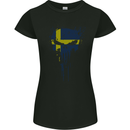 Sweden Skull Gym Training Bodybuilding Womens Petite Cut T-Shirt Black