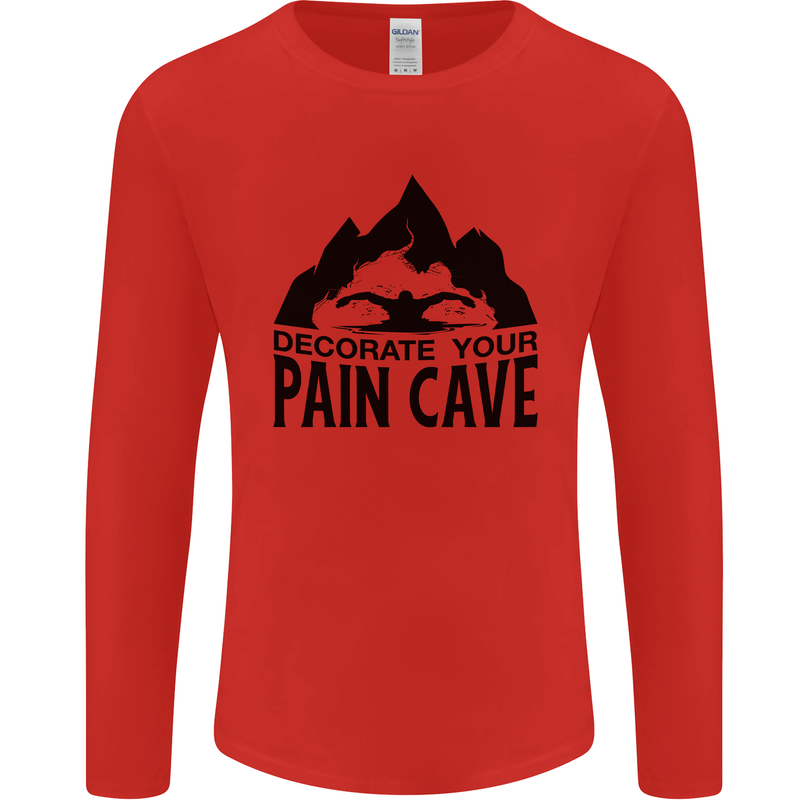 Swimming Pain Cave Swimmer Swim Mens Long Sleeve T-Shirt Red