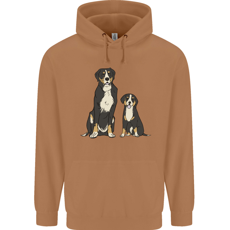 Swiss Mountain Dog & Puppy Sennenhund Mens 80% Cotton Hoodie Caramel Latte