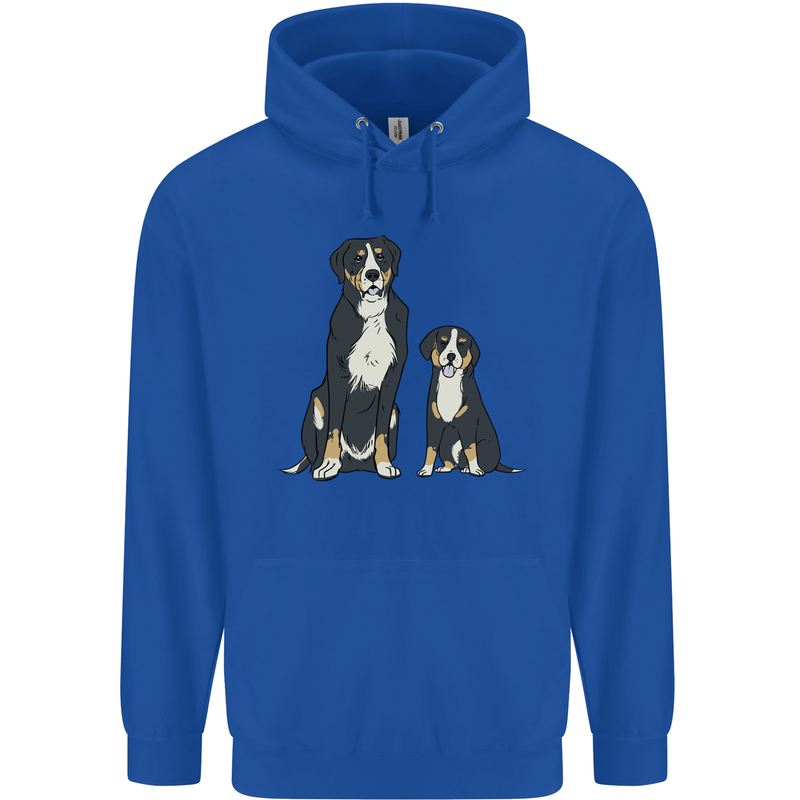 Swiss Mountain Dog & Puppy Sennenhund Mens 80% Cotton Hoodie Royal Blue