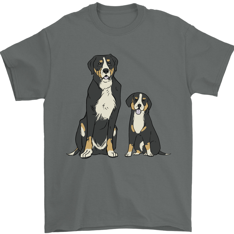 Swiss Mountain Dog & Puppy Sennenhund Mens T-Shirt 100% Cotton Charcoal
