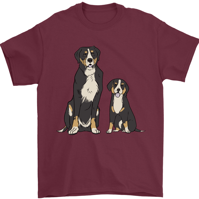 Swiss Mountain Dog & Puppy Sennenhund Mens T-Shirt 100% Cotton Maroon
