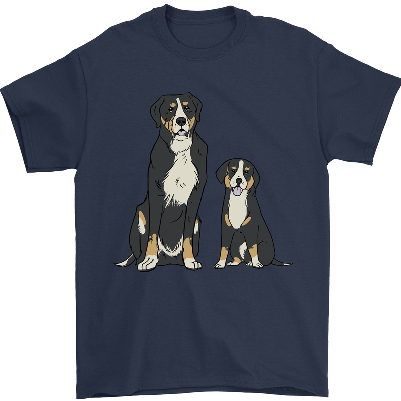 Swiss Mountain Dog & Puppy Sennenhund Mens T-Shirt 100% Cotton Navy Blue