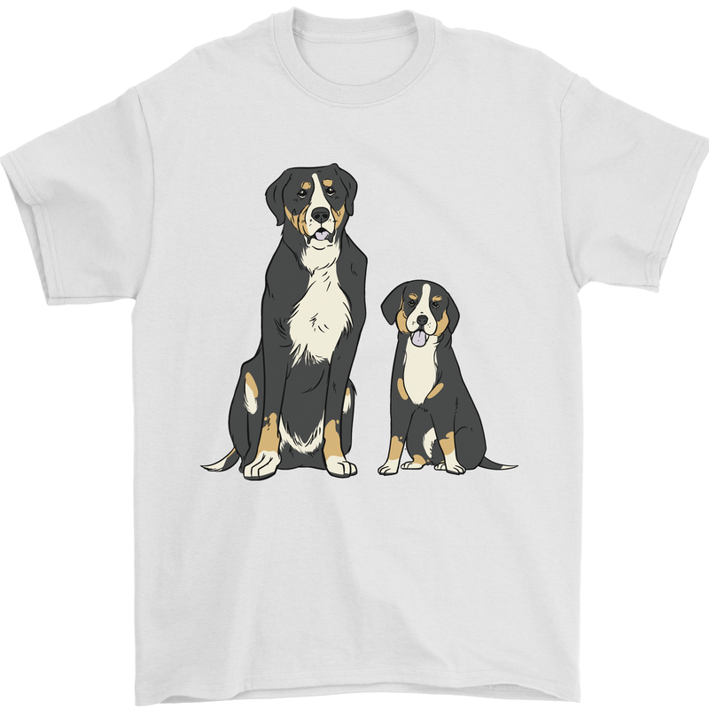 Swiss Mountain Dog & Puppy Sennenhund Mens T-Shirt 100% Cotton White