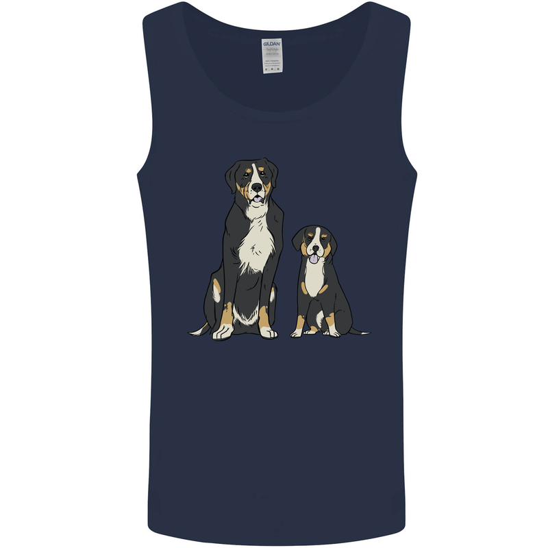 Swiss Mountain Dog & Puppy Sennenhund Mens Vest Tank Top Navy Blue