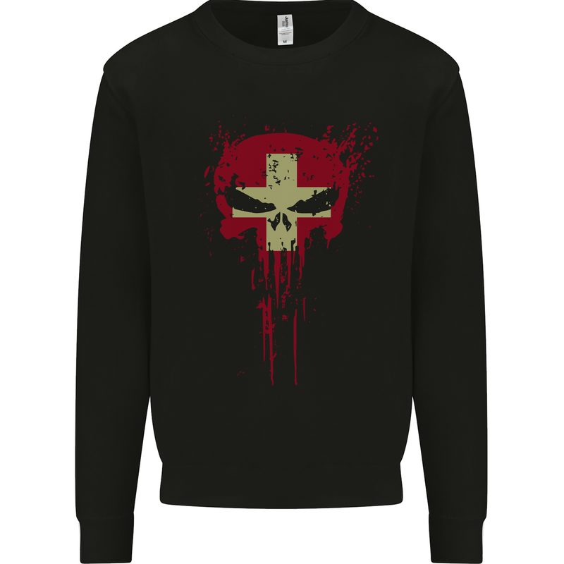 Swiss Skull Gym Training Bodybuilding Mens Sweatshirt Jumper Black