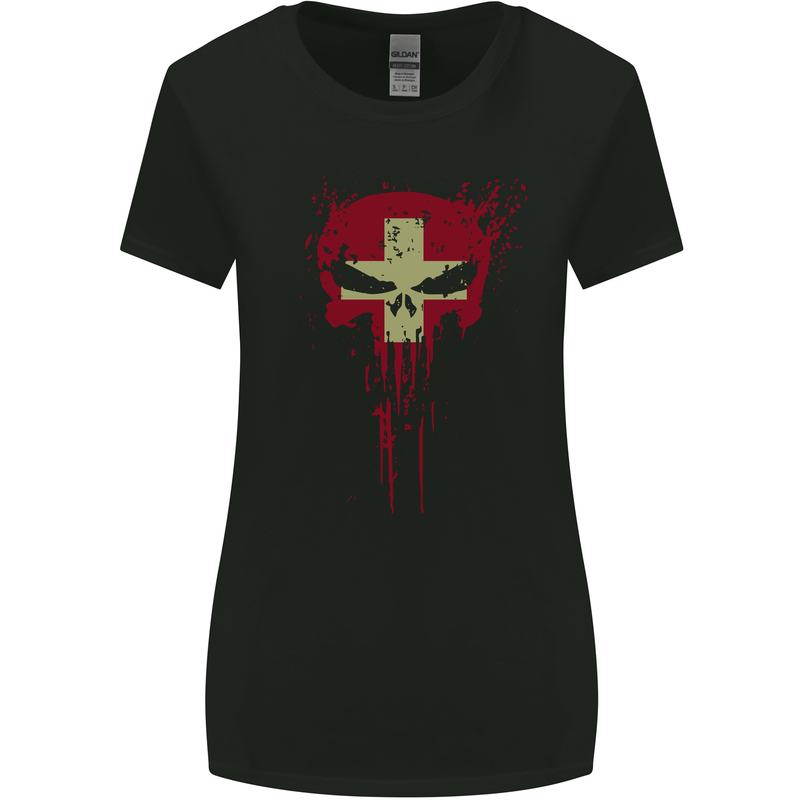 Swiss Skull Gym Training Bodybuilding Womens Wider Cut T-Shirt Black