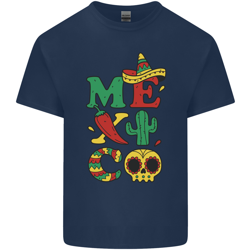 Symbols of Mexico Mens Cotton T-Shirt Tee Top Navy Blue