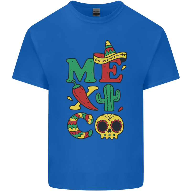 Symbols of Mexico Mens Cotton T-Shirt Tee Top Royal Blue