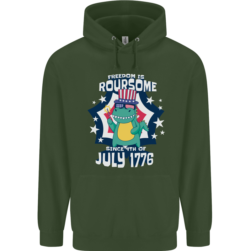 T-Rex American Independence Day July 4th Funny Mens 80% Cotton Hoodie Forest Green