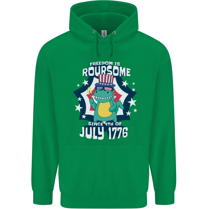 T-Rex American Independence Day July 4th Funny Mens 80% Cotton Hoodie Irish Green