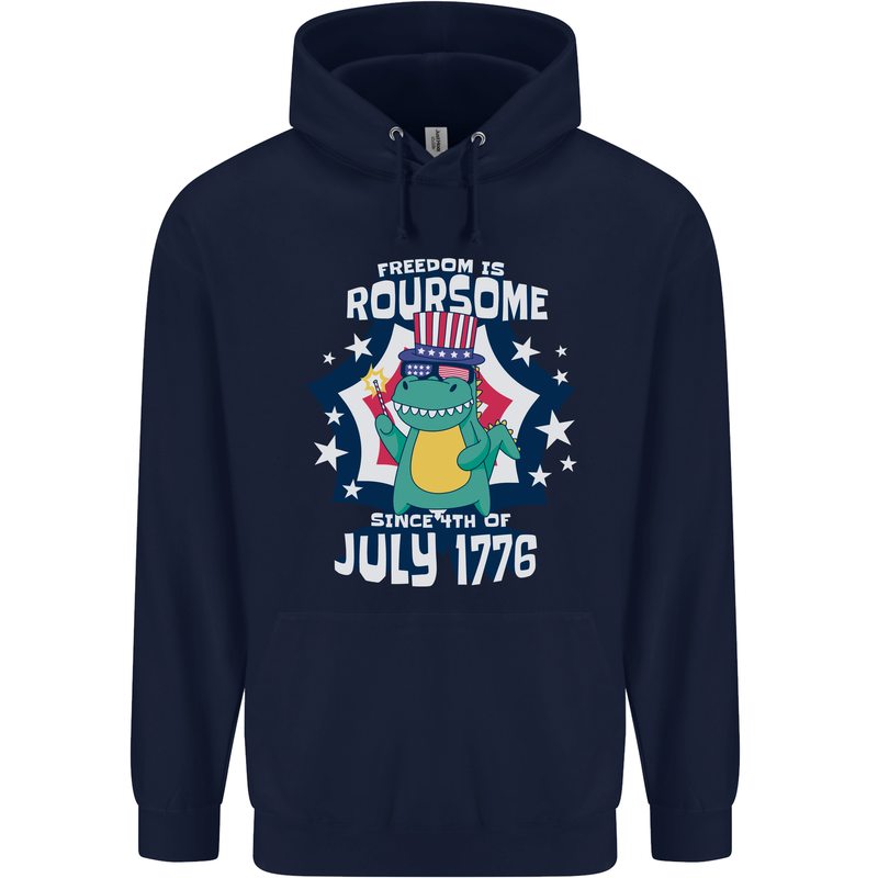 T-Rex American Independence Day July 4th Funny Mens 80% Cotton Hoodie Navy Blue