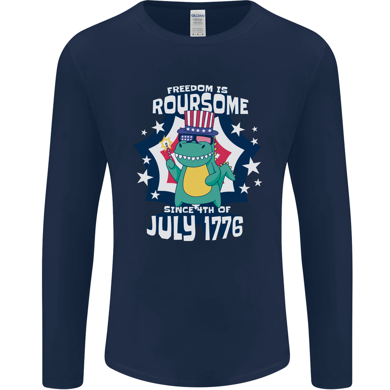 T-Rex American Independence Day July 4th Funny Mens Long Sleeve T-Shirt Navy Blue