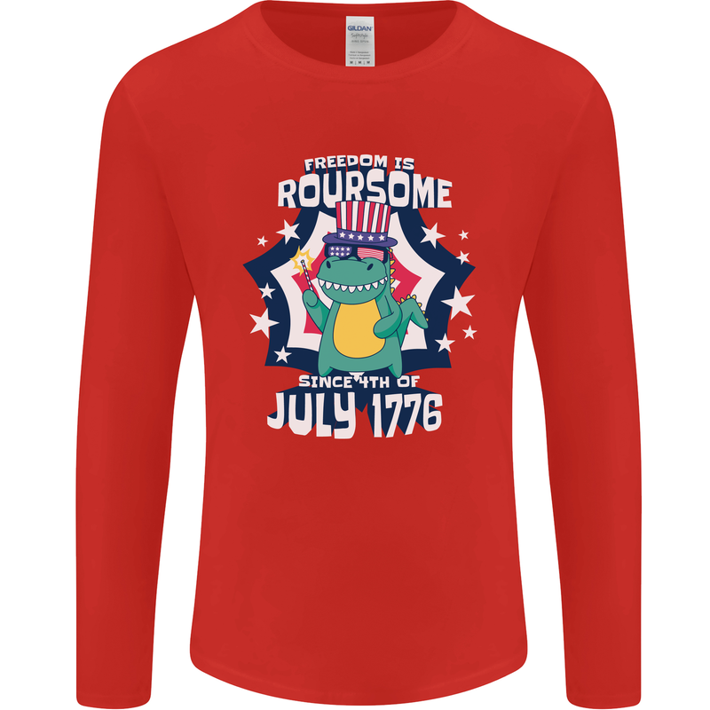 T-Rex American Independence Day July 4th Funny Mens Long Sleeve T-Shirt Red