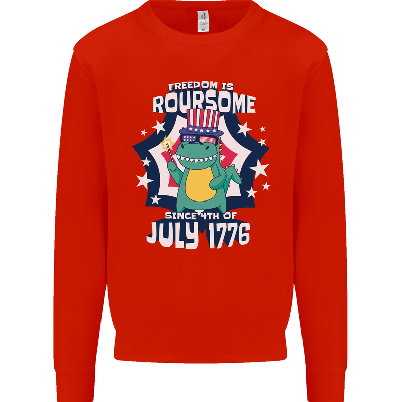 T-Rex American Independence Day July 4th Funny Mens Sweatshirt Jumper Bright Red
